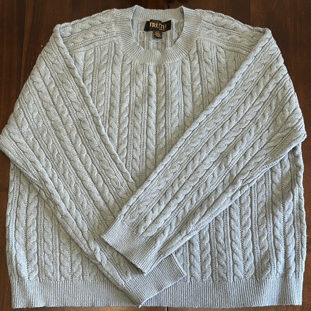 Blue Crewneck Cable Knit Sweater